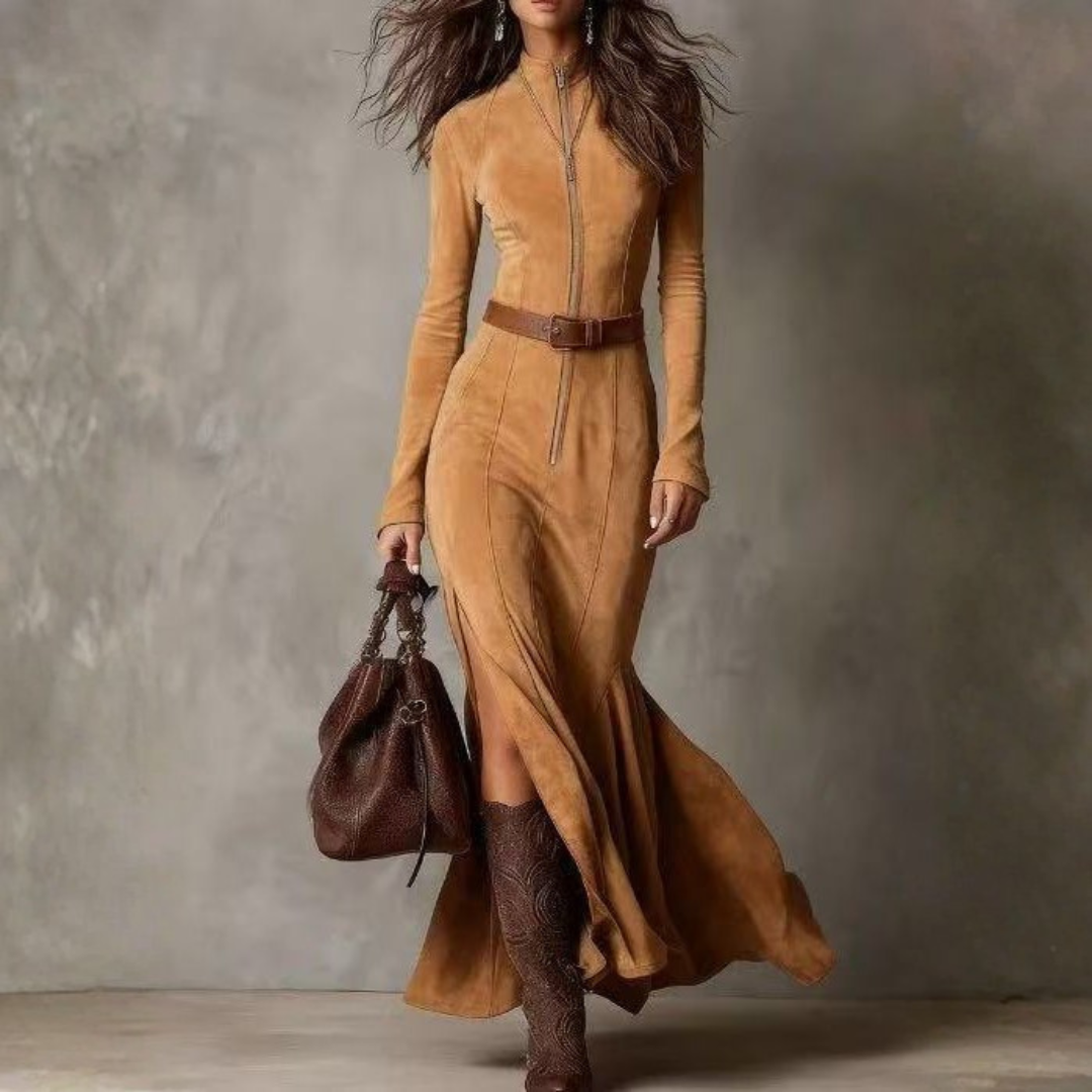 Alessia – Vestido Largo de Gamuza