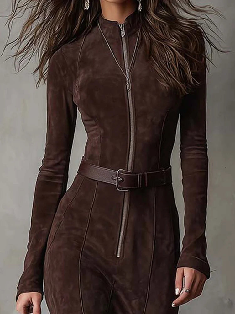 Alessia – Vestido Largo de Gamuza