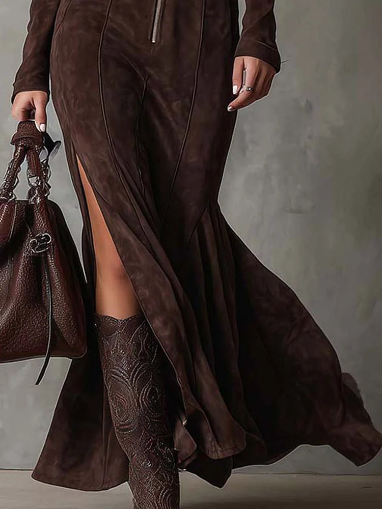 Alessia – Vestido Largo de Gamuza