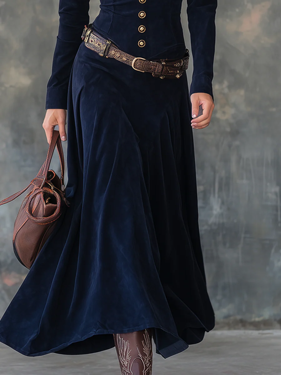 Martina – Vestido Largo Vintage con Bolsillos