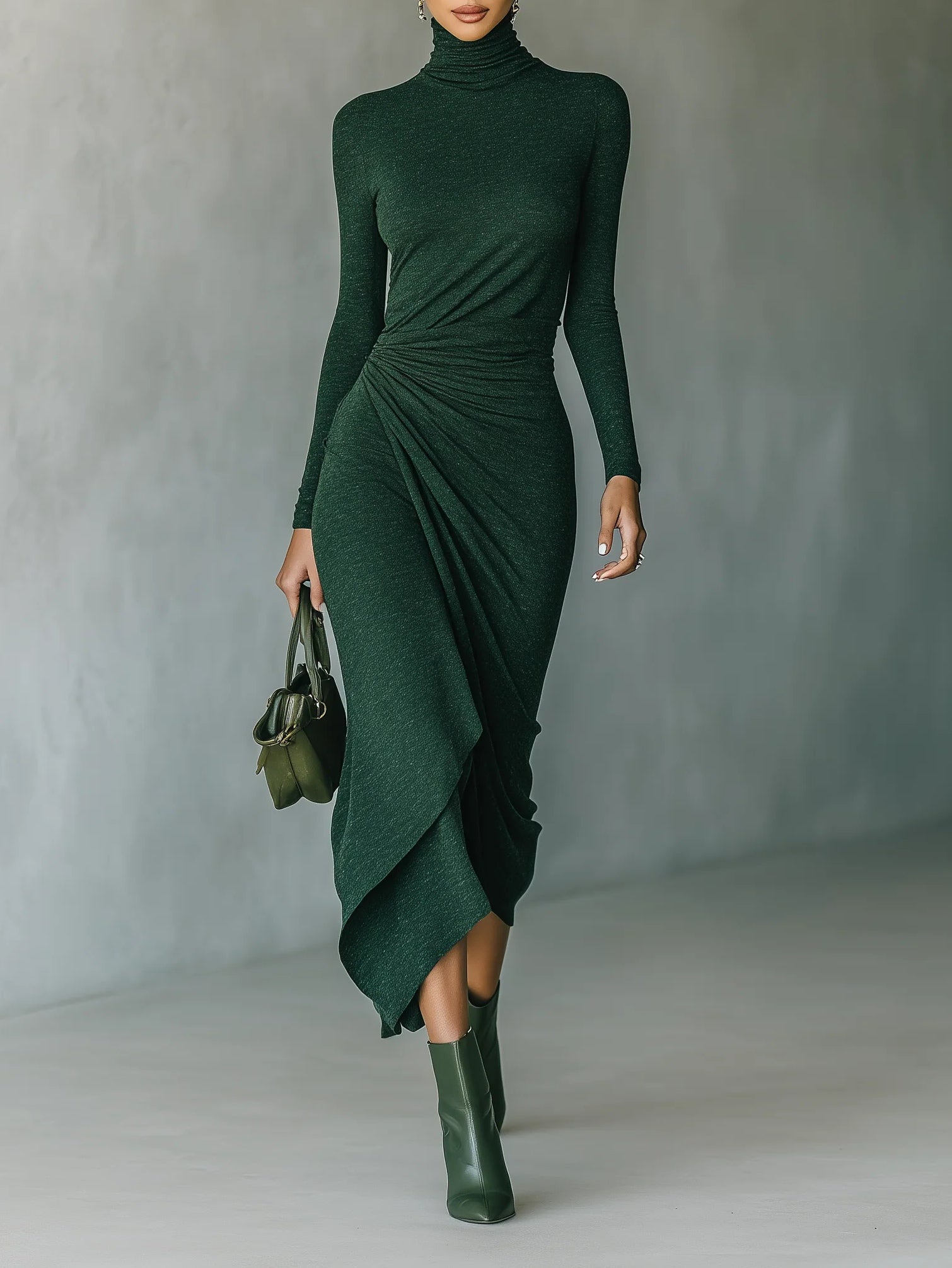 Marcella – Vestido Midi Asimétrico con Plisados