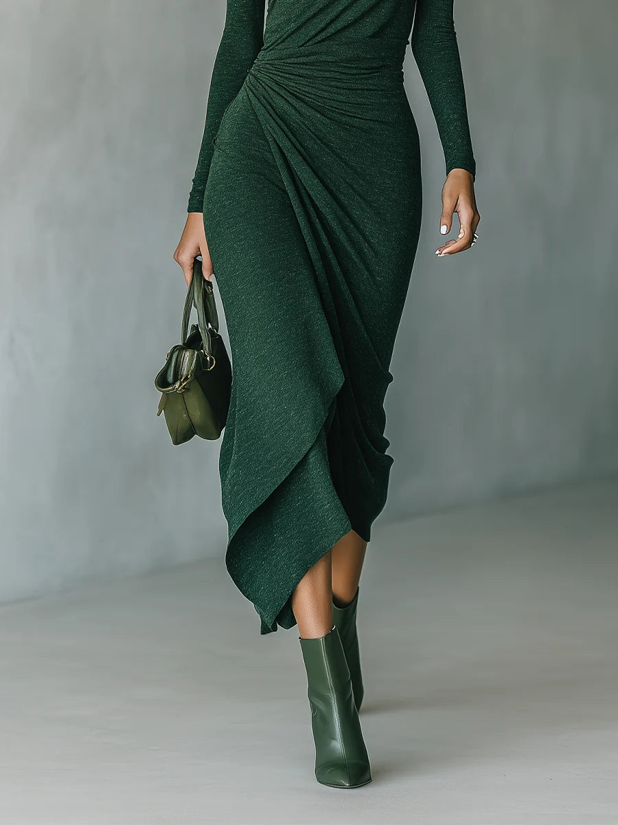 Marcella – Vestido Midi Asimétrico con Plisados