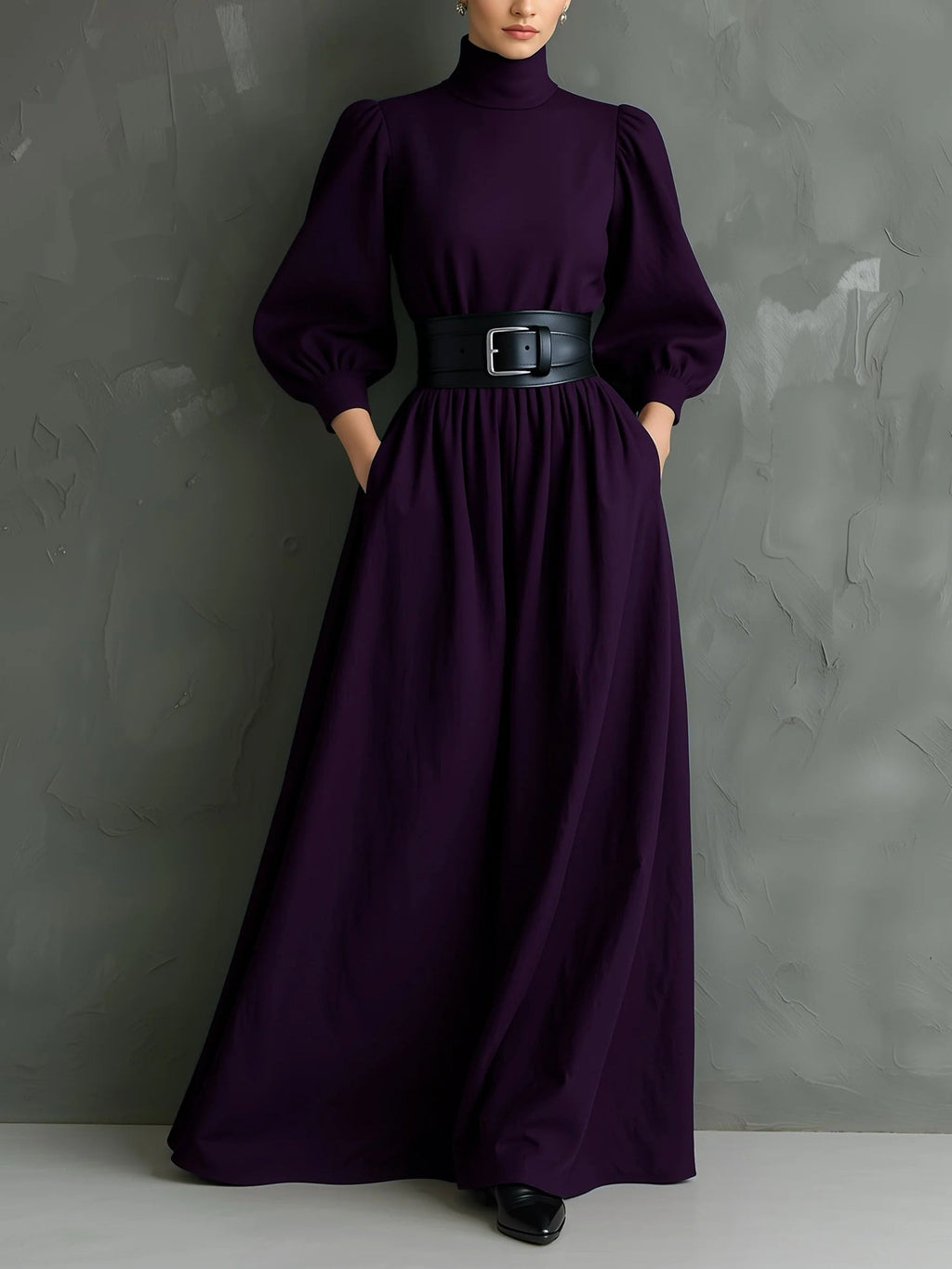 Isabella – Vestido Largo Elegante Ajustado con Cuello Alto y Mangas Largas