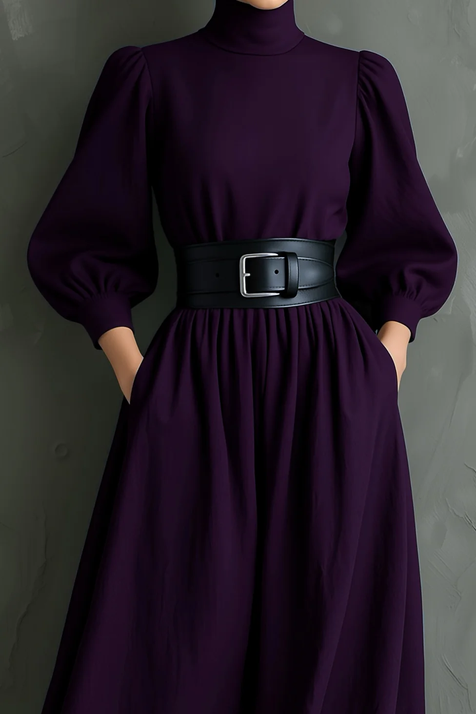 Isabella – Vestido Largo Elegante Ajustado con Cuello Alto y Mangas Largas