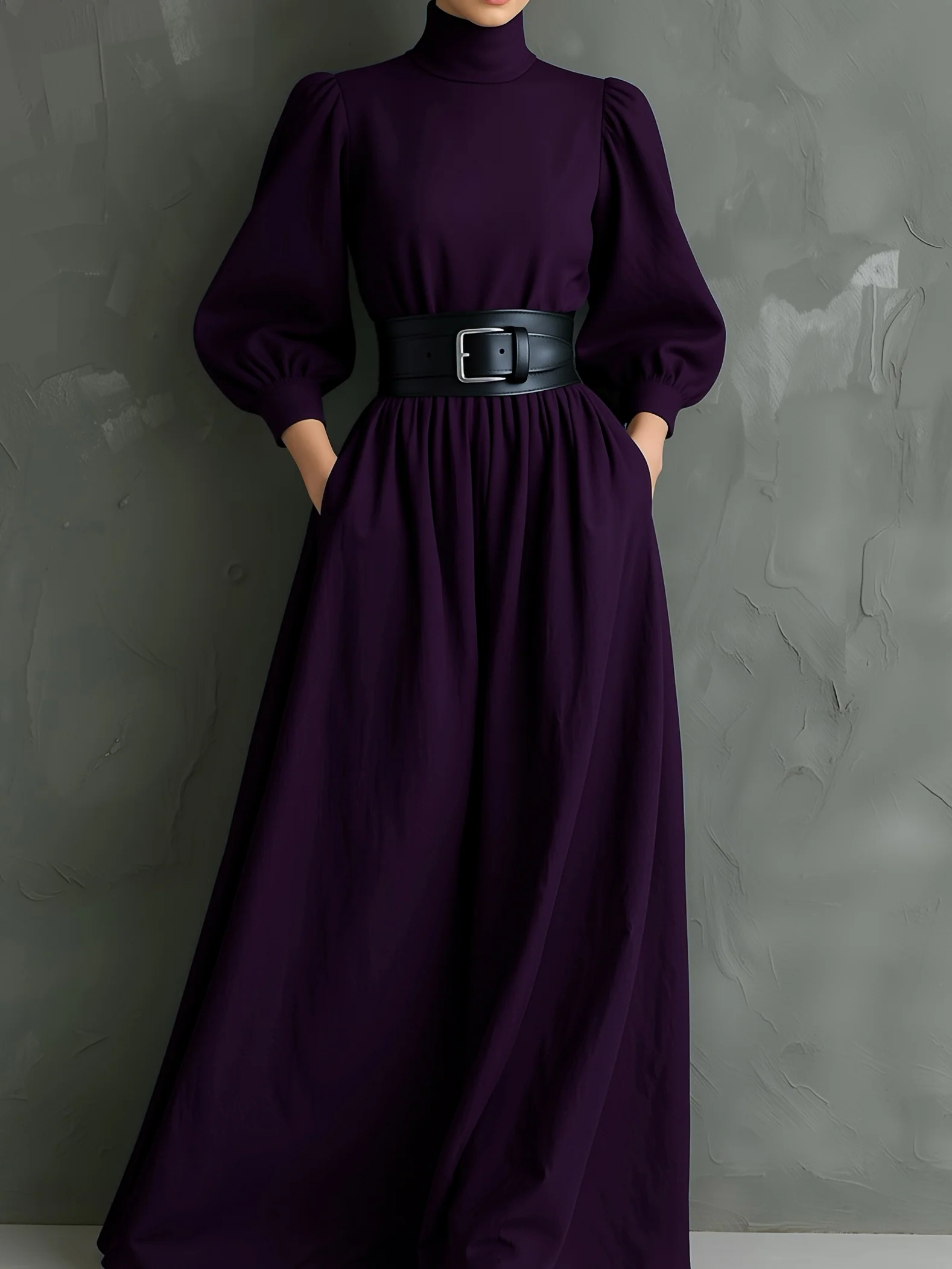 Isabella – Vestido Largo Elegante Ajustado con Cuello Alto y Mangas Largas