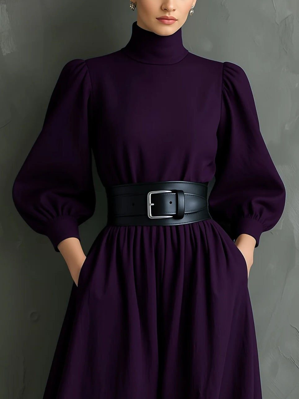 Isabella – Vestido Largo Elegante Ajustado con Cuello Alto y Mangas Largas
